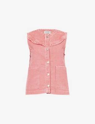 Shop Damson Madder Womens Red Mari Gingham-print Cotton-blend Gilet
