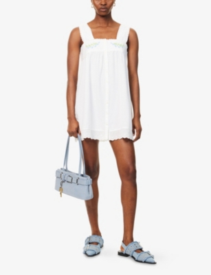 DAMSON MADDER: Elspeth Embroidered Cotton And Linen Nightdress
