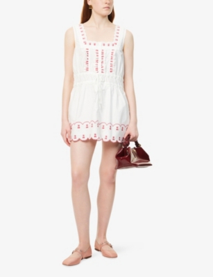 DAMSON MADDER WOMENS WHITE AMAYA EMBROIDERED COTTON-POPLIN MINI DRESS 
