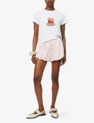 DAMSON MADDER WOMENS WHITE NEGRONI SHRUNKEN SHORT-SLEEVE COTTON-JERSEY T-SHIRT 