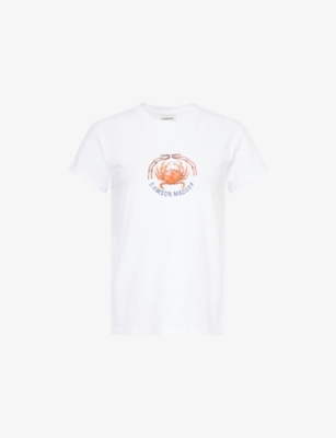 DAMSON MADDER WOMENS WHITE CRABBY BOW ROUND-NECK COTTON-JERSEY T-SHIRT 