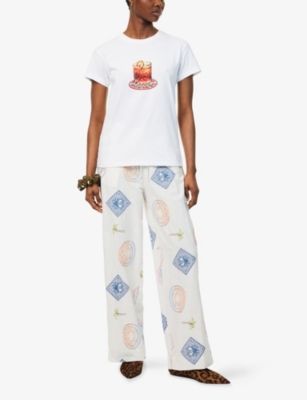 DAMSON MADDER: Chlo Embroidered Wide-Leg Cotton-Linen Blend Trousers