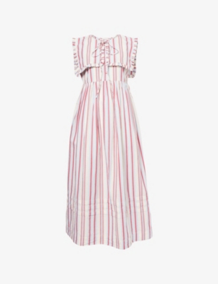 Shop Damson Madder Womens Multi Josephine Stripe-print Cotton Midi Dress
