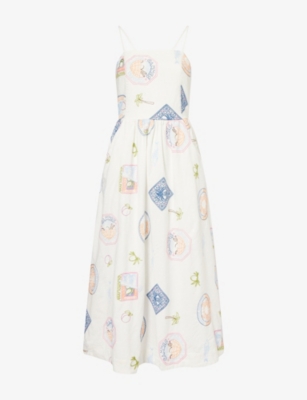 DAMSON MADDER: Apron Embroidered Cotton and Linen Midi Dress