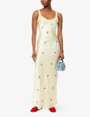 DAMSON MADDER: Simone Cherry-Embroidery Woven Midi Dress