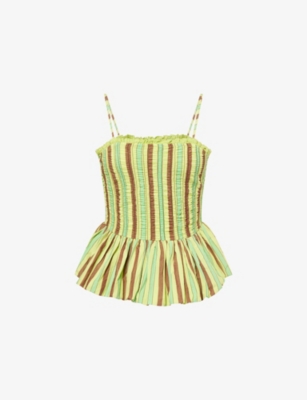DAMSON MADDER: Bethan Stripy-Peplum Cotton Cami Top