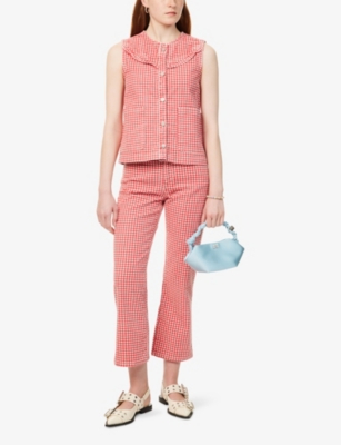 DAMSON MADDER: Kenny Gingham-Print Straight-Leg Denim Jeans