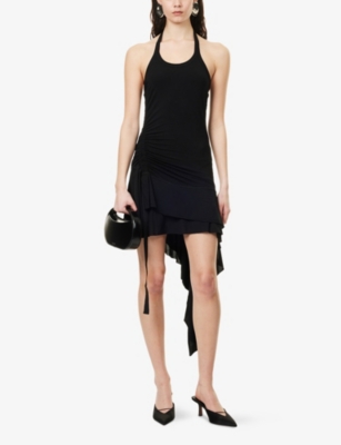 HELMUT LANG: Wind Halter Asymmetric Jersey Mini Dress