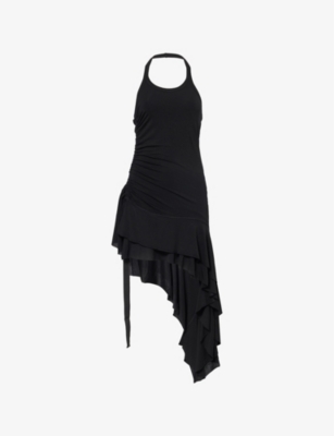 HELMUT LANG: Wind Halter Asymmetric Jersey Mini Dress