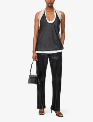 HELMUT LANG: Pleated Drawstring Tapered-Leg High-Rise Leather Trouser