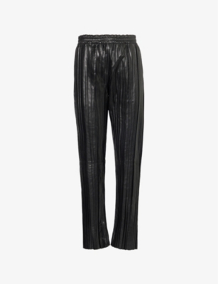HELMUT LANG: Pleated Drawstring Tapered-Leg High-Rise Leather Trouser