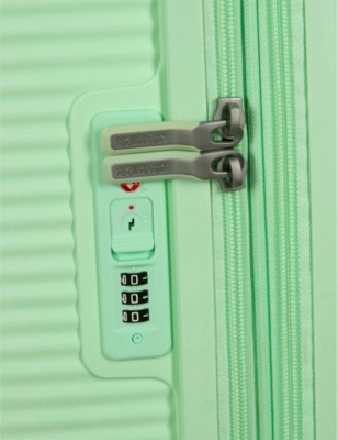 American Tourister Pastel Green Soundbox Expandable Four-wheel Shell Suitcase 77cm In Pastel Green