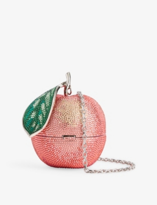 JUDITH LEIBER COUTURE: Peach Peachy Keen Crystal-Embellished Clutch Bag