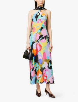 RIXO: Hayley Halterneck Silk Maxi Dress