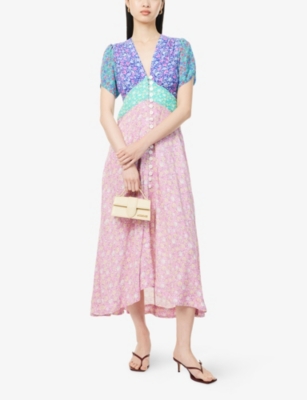 RIXO: Novara Floral-Print Woven Midi Dress