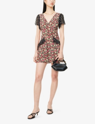 RIXO: Sutton Floral and Polka Dot-Print Silk Mini Dress