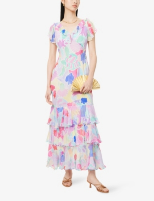 RIXO: Amelle Abstract-Print Silk Maxi Dress