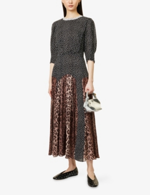 RIXO: Meg Leopard Polka Dot Woven Midi Dress