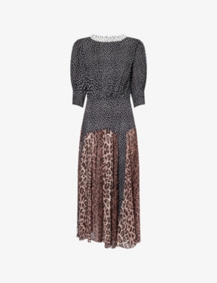 RIXO: Meg Leopard Polka Dot Woven Midi Dress