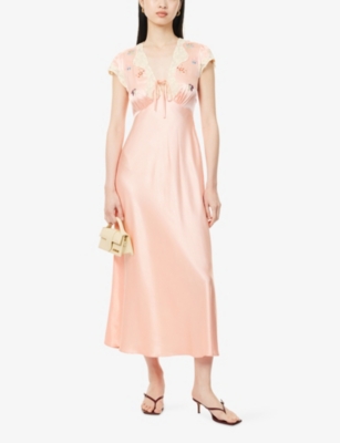 RIXO: Amari Lace-Trim Satin Midi Dress