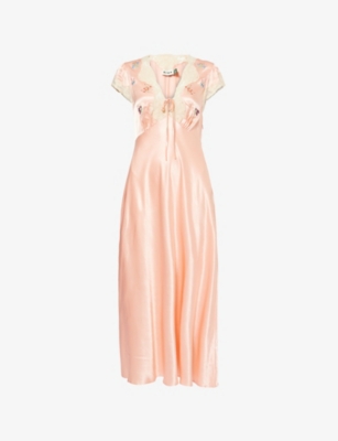 RIXO: Amari Lace-Trim Satin Midi Dress