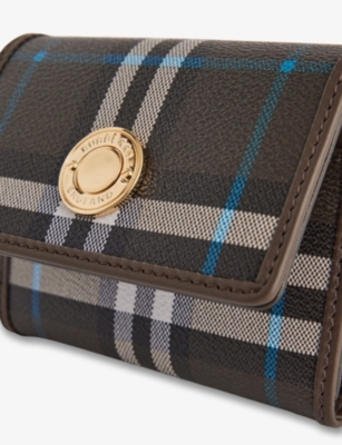 BURBERRY: Check-Print Logo-Plaque Woven-Leather Wallet