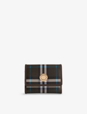 BURBERRY: Check-Print Logo-Plaque Woven-Leather Wallet