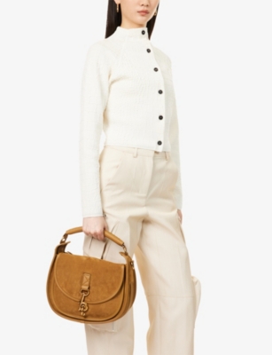 Shop Burberry Womens Hebden B Clip Small Suede Top-handle Bag
