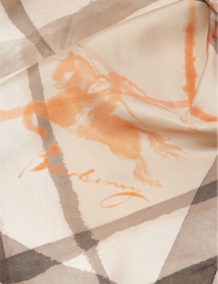 BURBERRY: Check-Print EKD-Logo Silk Scarf