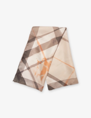 BURBERRY: Check-Print EKD-Logo Silk Scarf