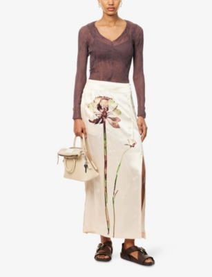 ISSEY MIYAKE: Pressed Flora Split Woven Midi Skirt