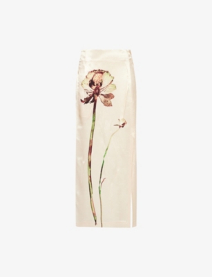 ISSEY MIYAKE: Pressed Flora Split Woven Midi Skirt