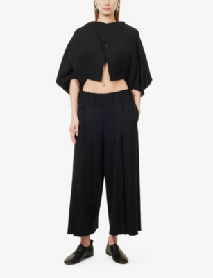 Shop Issey Miyake Womens Black Campagne Wide-leg Cropped Knitted Trousers