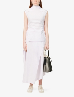 Shop Issey Miyake Womens Lt Wisteria Ample Asymmetric Woven Midi Skirt