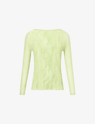 Issey Miyake Womens  Chiffon Twist Round-neck Knitted Top In Moegi Green