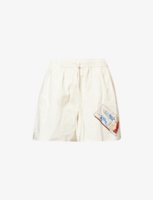 Shop Stine Goya Womens Striped Graphic-print Cotton Shorts Matchbox