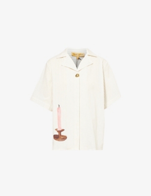 Stine Goya Womens Striped Graphic-print Cotton Bowling Shirt Candle Stripe In Candle Stripe