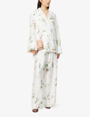 ERDEM WOMENS BOTANICAL GARDEN WHITE NOTCH-COLLAR FLORAL SILK PYJAMA SHIRT 