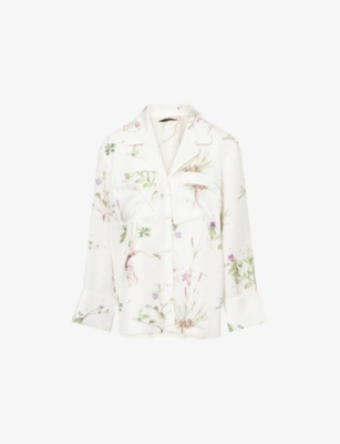 ERDEM WOMENS BOTANICAL GARDEN WHITE NOTCH-COLLAR FLORAL SILK PYJAMA SHIRT 