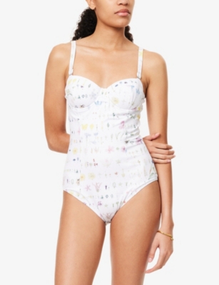 Erdem Womens Botanical Ditsy White Botanical Balconette Swimsuit
