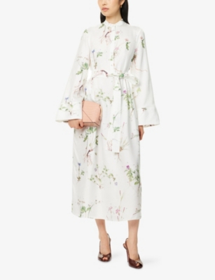 ERDEM WOMENS ERDEM RELAXED-FIT FLORAL SILK MIDI DRESS 