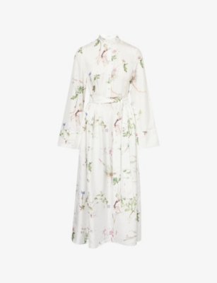 ERDEM WOMENS ERDEM RELAXED-FIT FLORAL SILK MIDI DRESS 