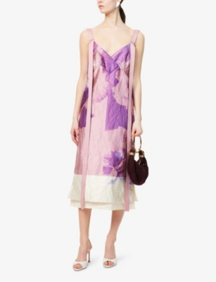 ERDEM: Graphic-Print Ribbon-Strap Woven Midi Dress