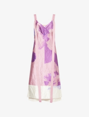 ERDEM: Graphic-Print Ribbon-Strap Woven Midi Dress