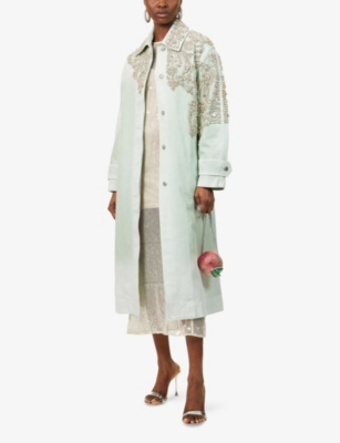 ERDEM: Embellished Relaxed-Fit Collared Denim Coat