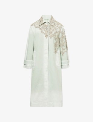 ERDEM: Embellished Relaxed-Fit Collared Denim Coat