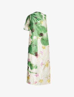 ERDEM WOMENS DANCING CARNATION CLOVER FLORAL BOW-EMBELLISHMENT WOVEN MIDI DRESS 
