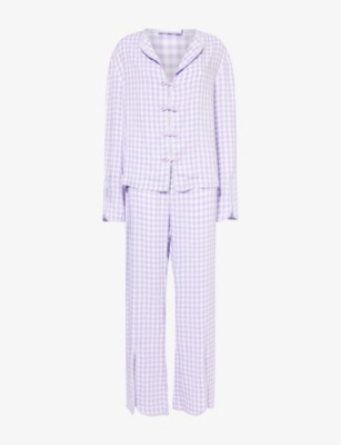 SLEEPER WOMENS LAVENDER & WHITE LOUIS GINGHAM STRAIGHT-LEG WOVEN PYJAMA SET XS 