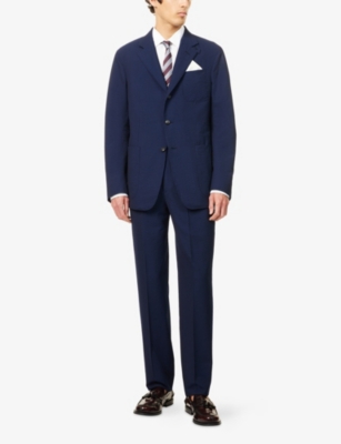 DUNHILL MENS DARK NAVY SEERSUCKER SINGLE-BREASTED WOOL-SILK BLEND JACKET 