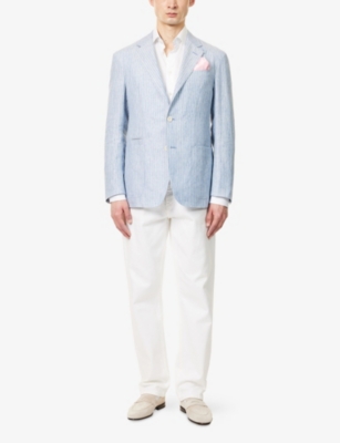 DUNHILL: Striped Notch-Lapels Linen-Blend Blazer